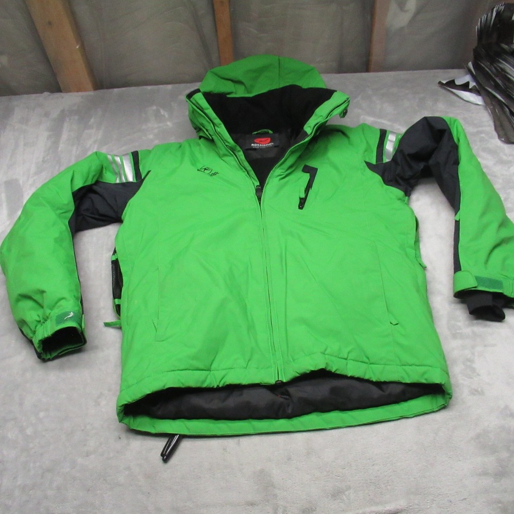 Rossignol‎ Jacket Boys 16 Green Hooded Skiing Snow Winter Reflective Waterproof
